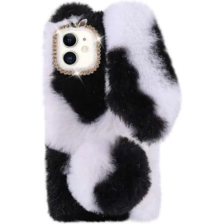 Mobilskal Kompatibelt med iPhone 11, Luddigt Mobilskal Sött Mobilskal Plysch Kanin Mobilskal Kanin Mobilskal Lämpligt för Kvinnor Svart