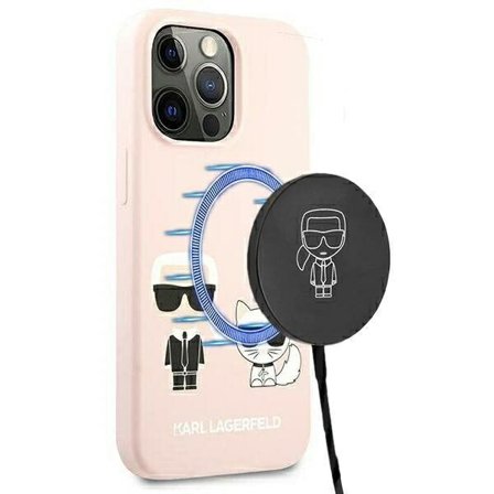 Karl Lagerfeld Silikon Ikonik Karl&Choupette MagSafe Fodral för iPhone 13 Pro - Ljusrosa