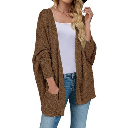 Kvinnor Enfärgad Kofta Ytterkläder Fladdermus Ärmar Fuzzy Fleece Coat