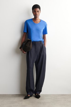 COS Women's Camiseta De Algodón Con Cuello Redondo in Azul