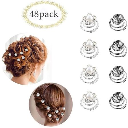 48 kpl spiraalihiusneulat kristallipyörteillä