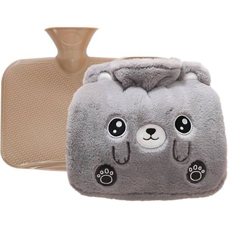 (Grå) Varmvattenflaska med lock, varmvattenflaska för mensvärk