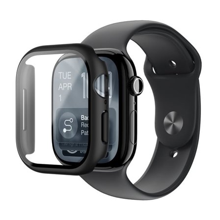 AmazingThing Radix Glass skærmbeskytter med etui til Apple Watch Series 11 42mm - Sort