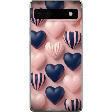 Kompatibelt Mobildeksel til Google Pixel 6a Myke tredimensjonale hjerter i rosa og marineblå toner i et romantisk mønster