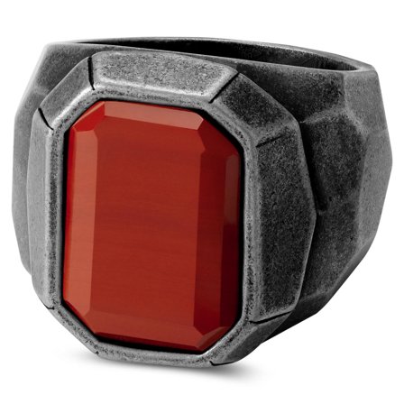 Jax Grey Stainless Steel & Red Jasper Signet Ring for Men - Rings with stones