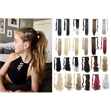 TG 18'' krøllet askeblond wrap-around hestehale hårforlængelser Lange hårstrå farver til piger