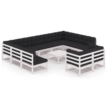 Vidaxl Loungegrupp Med Dynor 12 Delar Vit Massiv Furu Vit
