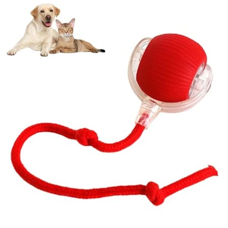 Rullende bold til hunde og katte, interaktivt legetøj med 360° intelligent forhindringsundgåelse, rød