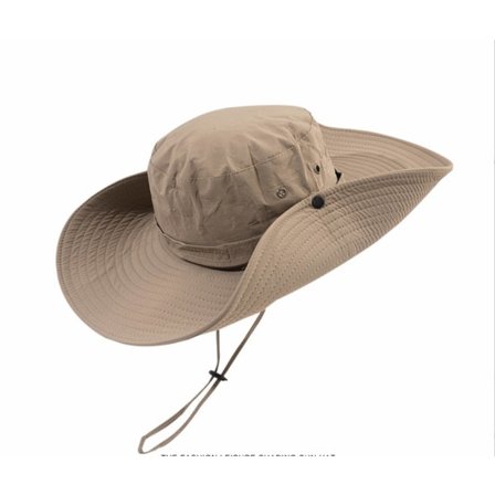 Khaki denim solhatt, bred bremhatt, sammenleggbar jungelhatt