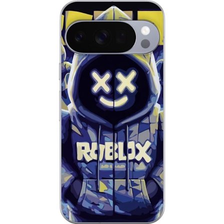 Kompatibelt Mobildeksel til Google Google Pixel 10 Pro Blågul Roblox hettegenserfigur med minimalistisk neonstil og masket ansikt, moderne spillillus
