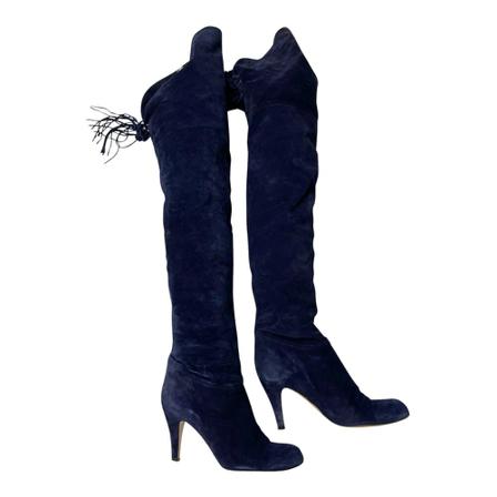 Chloé Pre-owned Hannah Fringe Knee High Støvler Blå, Dame, Størrelse: 40 EU