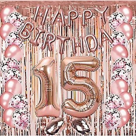 15-årsdag Festdekorasjon Rose Gull Ballonger Forbruksvarer