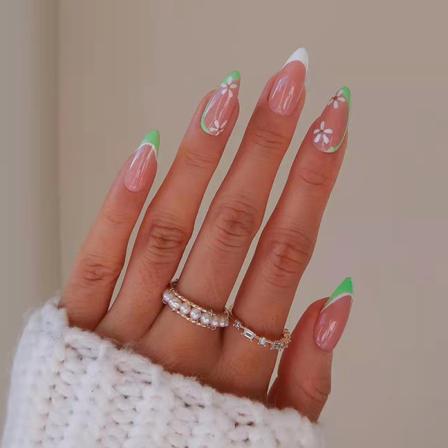 Manikyr Grön Blomma Nagellapp 24st