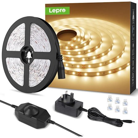 Varmvit LED-remsa 5M 300 LED, 1650lm Dimbar LED-tejp, 3000K Flexibel LED-belysning för Sovrum Kök Under Skåp Garderob Trapp