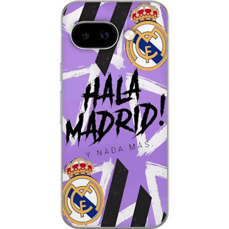 Kompatibelt Mobildeksel til Google Pixel 9a Hala Madrid motiv i lilla med Real Madrid-emblemet og energisk fotballgrafikk perfekt for fans av klubben
