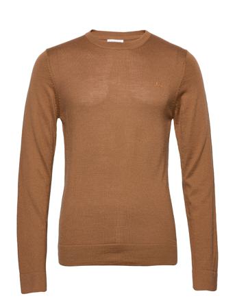 Merino Knit O-Neck Strikkegenser M. Rund Krage Brun Lindbergh