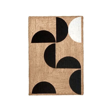 Olohuoneen matto, 140x210cm, Puuvilla-juutti, Musta/Valkoinen