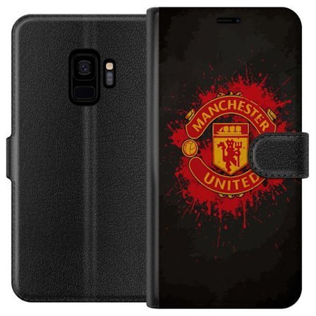 Kompatibelt Lommeboketui til Samsung Samsung Galaxy S9 Manchester United logo i rød og gul farge med røff sportslig bakgrunn