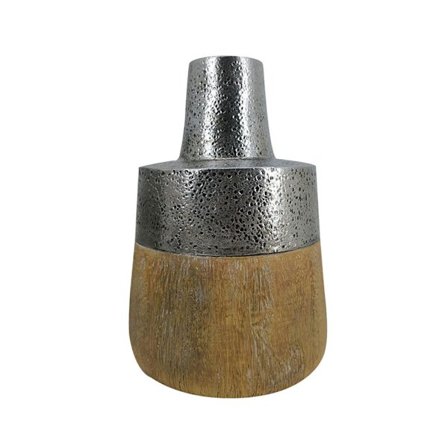 Polyresin-maljakko 14x14x20cm, puukuvio ja hopea