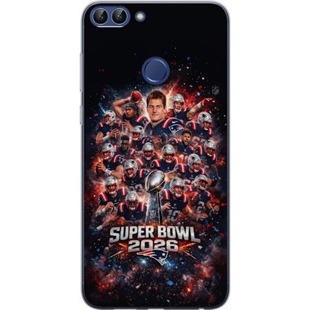 Yhteensopiva Puhelinkuori Huawei P smart Super Bowl 2026 juliste, jossa New England Patriots ja NFL-mestaruuspalkinto räjähtävän urheilullisessa suunn