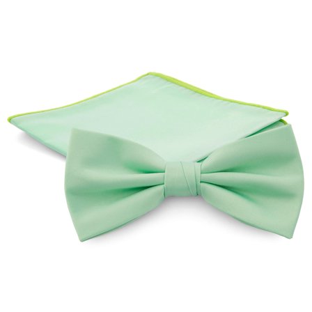 Mint Green Pre-Tied Bow Tie & Pocket Square Set for Men - Bow Tie Sets