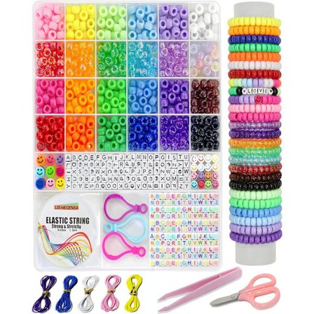 DIY-håndverksgaver for jenter Perlesett, 1100 stk Pony Beads Armbånd Lagingssett med Dekorative Perler og Charms, Håndverksmaterialer f