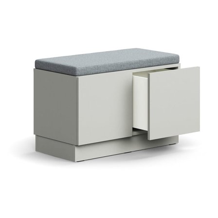 Sittmöbel QBUS, med grå dyna, 2 lådor, sockel, push-open, 534x800x420 mm, ljusgrå