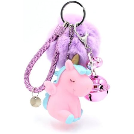 Enhjørning Lykke Silikon Nøkkelring Pom Fluffy Faux Pels Nøkkelring Med Klokke Kjeder Pompoms Skolesekk Ornament Nøkkelring Veske Dekorasjon Søte 