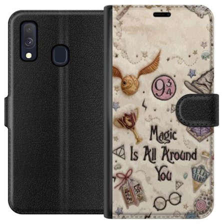 Kompatibelt Plånboksfodral till Samsung Samsung Galaxy A40 Broderad magisk illustration med symboler, citat och fantasivärld inspirerad av sagor som