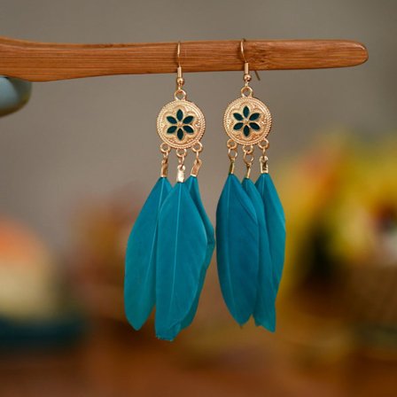 Rund legering lång vit fjäder örhängen kvinnor europeiska och amerikanska mode örhängen Amazon present smycken grossist