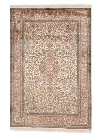 Kashmir Pure Silk Rug Hand Knotted 128X187 Brown/Orange India