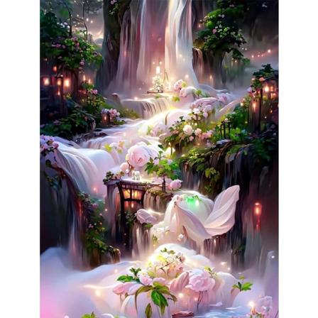 Diamantmålning, DIY 5D Diamantmålning efter nummer-kit, blomma vattenfall full borrmålning Rhinestone-bilder korsstygnshantverk för heminredning 30 × 