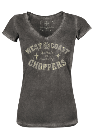 T-Shirt West Coast Choppers Go Fast V Ausschnitt Damen Schwarz M