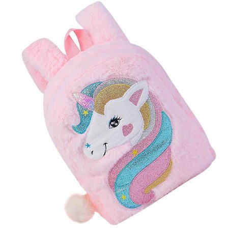 Enhjørningveske Plysj Skulderveske for Oppbevaring Barn Skolesekk Bursdagsgave[D]