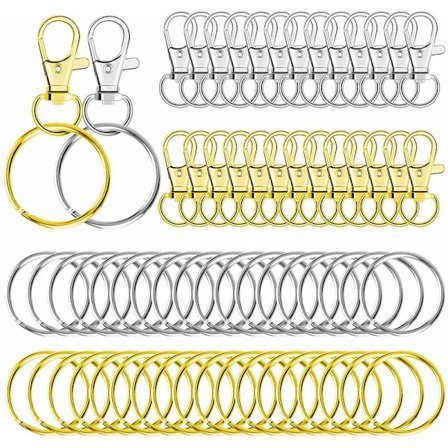 120 stk. Svingelås Karabinhage Lanyard Clips med nøgleringe, Nøglering Hardware Kroge til Lanyard, Pung og Håndværk