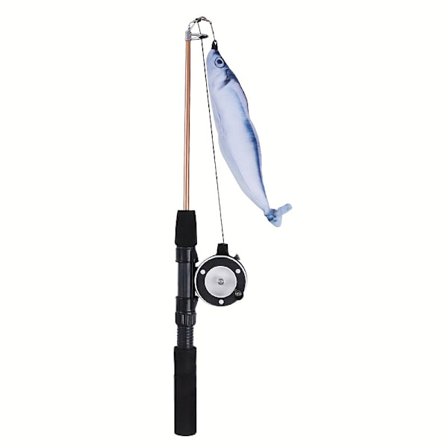 Realistisk ferskvannsfisk katteleke, forlenget og fortykket fiskestang og snøre