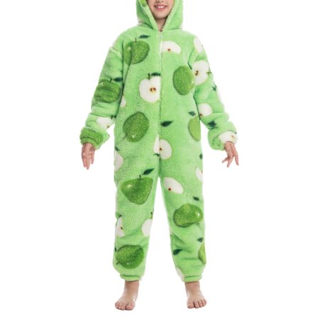 Lasten fleece-yksivärinen pyjama vetoketjulla, unisex-kuviollinen huppupuku yöasu pojille ja tytöille