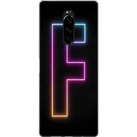 Kompatibelt Mobildeksel til Sony Sony Xperia 1 Neonbokstav F i rosa, blå og gule lyskanter mot en mørk bakgrunn, grafisk bokstavillustrasjon med en