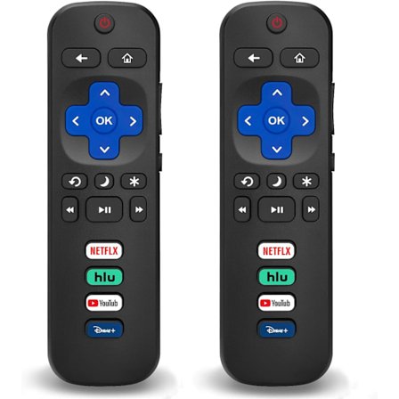 2-pack ersättningsfjärrkontroll kompatibel med Roku TV, universell fjärrkontroll passar för TCL/Hisense/Insignia/JVC/Onn/Philips/RCA/Sharp/Sanyo/