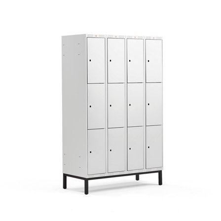 Kleiderspind CLASSIC mit Beingestell, 4 Module/3 Türen, 1940 x 1200 x 550 mm, grau
