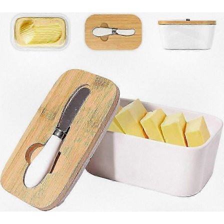 Keramisk smörbytta med lock, porslinssmörförvarare med smörkniv, porslinssmörhållare, för smörförvaring