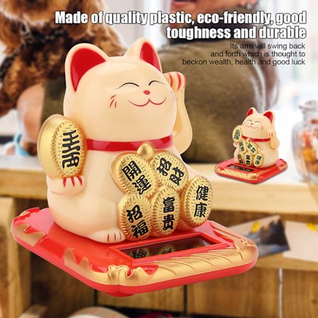 Aurinkovoimalla toimiva toivottava kissa, suloinen heiluttava onnenkissa kodin auton sisustukseen (kultainen)