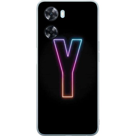 Yhteensopiva Puhelinkuori OnePlus OnePlus Nord N20 SE Minimalistinen neonkirjain Y värinvaihtuvassa valossa mustaa taustaa vasten
