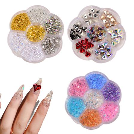 CDQ 3 lådor Blandade Nail Art Bow Beads Flat Back Rhinestone Resin