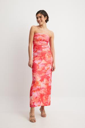 NA-KD Maxikjol i mesh med låg midja - Maxikjolar - Multicolor,Flower - X-Small