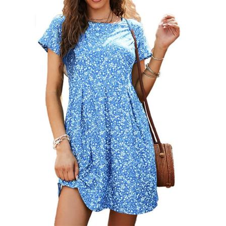Kvinnor A Line Korta Mini Klänningar Pastoral Style T Shirt Klänning