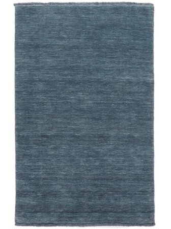 Tapis De Laine Uni Handloom Fringes Petrole Foncé Petit