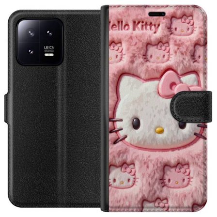 Yhteensopiva Lompakkokotelo Xiaomi 13 Hello Kitty vaaleanpunainen pörröinen tausta, jossa on ikoninen kasvot ja kawaii-esteettisyys