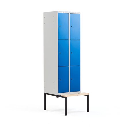 Kleiderspind CLASSIC mit Sitzbank, 2 Module/3 Türen, 2120 x 600 x 550 mm, blau