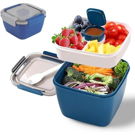 Bento Boks, Salatbolle Matboks med Rom og Bestikk, Lekkasjesikker Bento Boks for Voksne Barn, Plast Matboks Bento Boks for Mikrobølgeovn